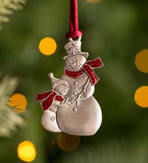 Solid Pewter Christmas Tree Ornament - Snowmen