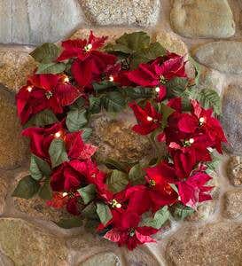 Lighted Poinsettia Holiday Wreath with 20 Lights
