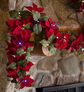 Lighted Poinsettia Holiday Garland with 25 Lights