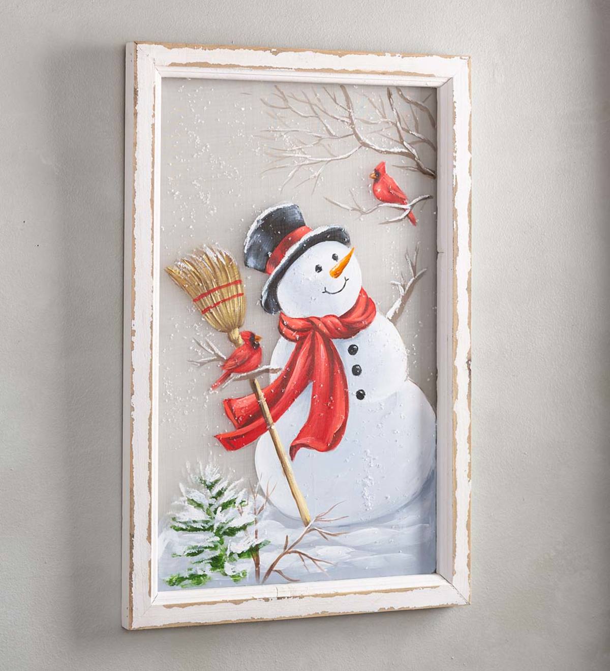 Hand-Painted Snowman with Broom Wall Art