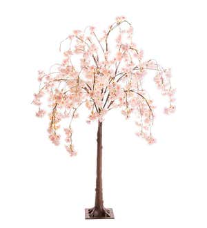 Small Lighted Faux Weeping Cherry Tree, 4'H