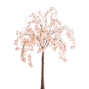 Small Lighted Faux Weeping Cherry Tree, 4'H