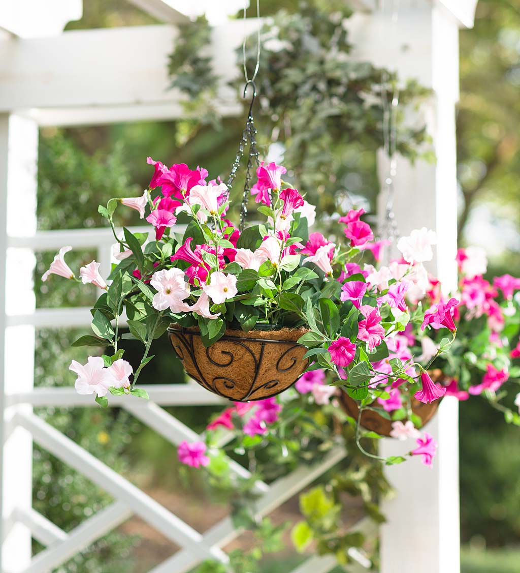 Faux Pink Petunia Hanging Basket