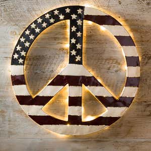 Indoor/Outdoor Lighted Americana Flag Peace Sign Wall Art