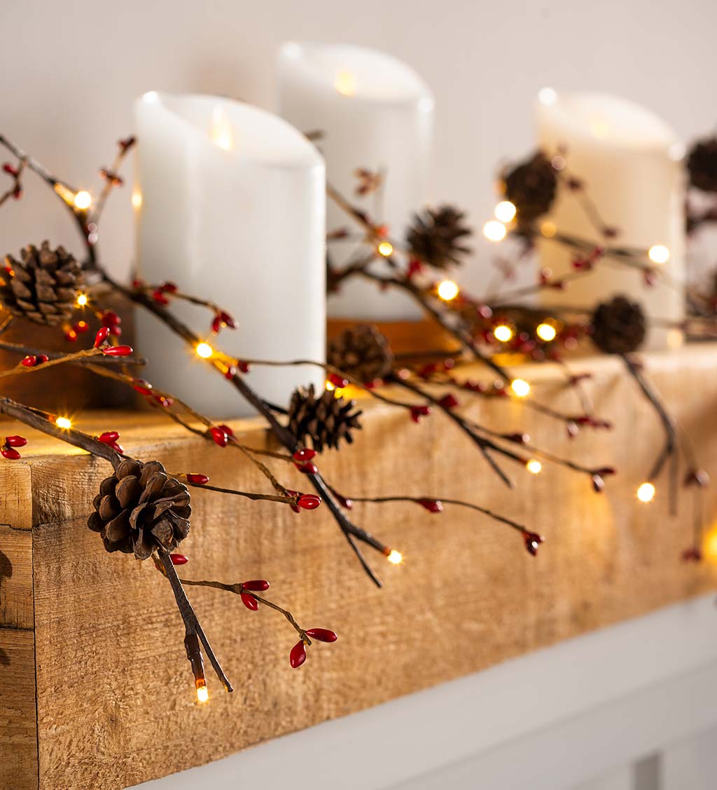 Lighted Pine Cone and Red Berry Garland