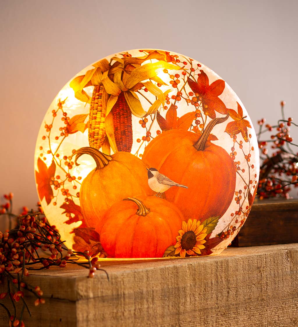 Pumpkin, Corn and Bird Crackle Glass Accent Light