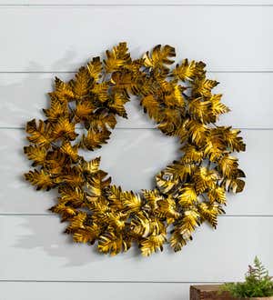 Handmade Golden Fall Leaves Metal Wreath