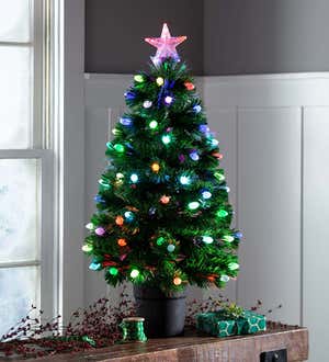 Fiber-Optic Color-Changing Tabletop Christmas Tree with 65 Lights, 2'H