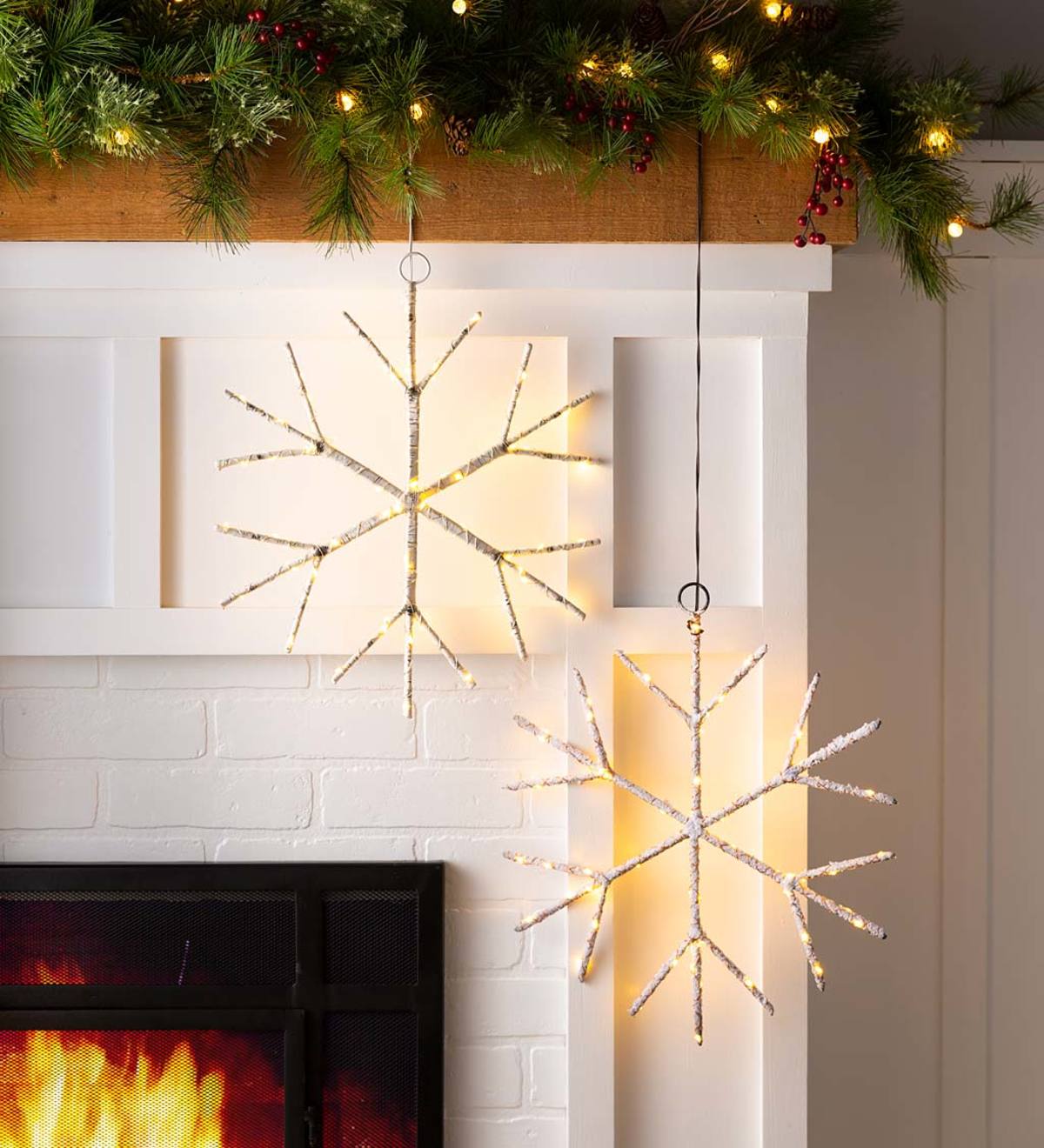 Lighted Birch Branch Snowflake Hanging Accent