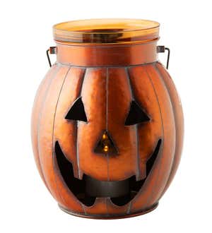 Halloween Pumpkin Metal Lantern with Flickering LED Candle