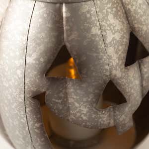 Halloween Pumpkin Metal Lantern with Flickering LED Candle