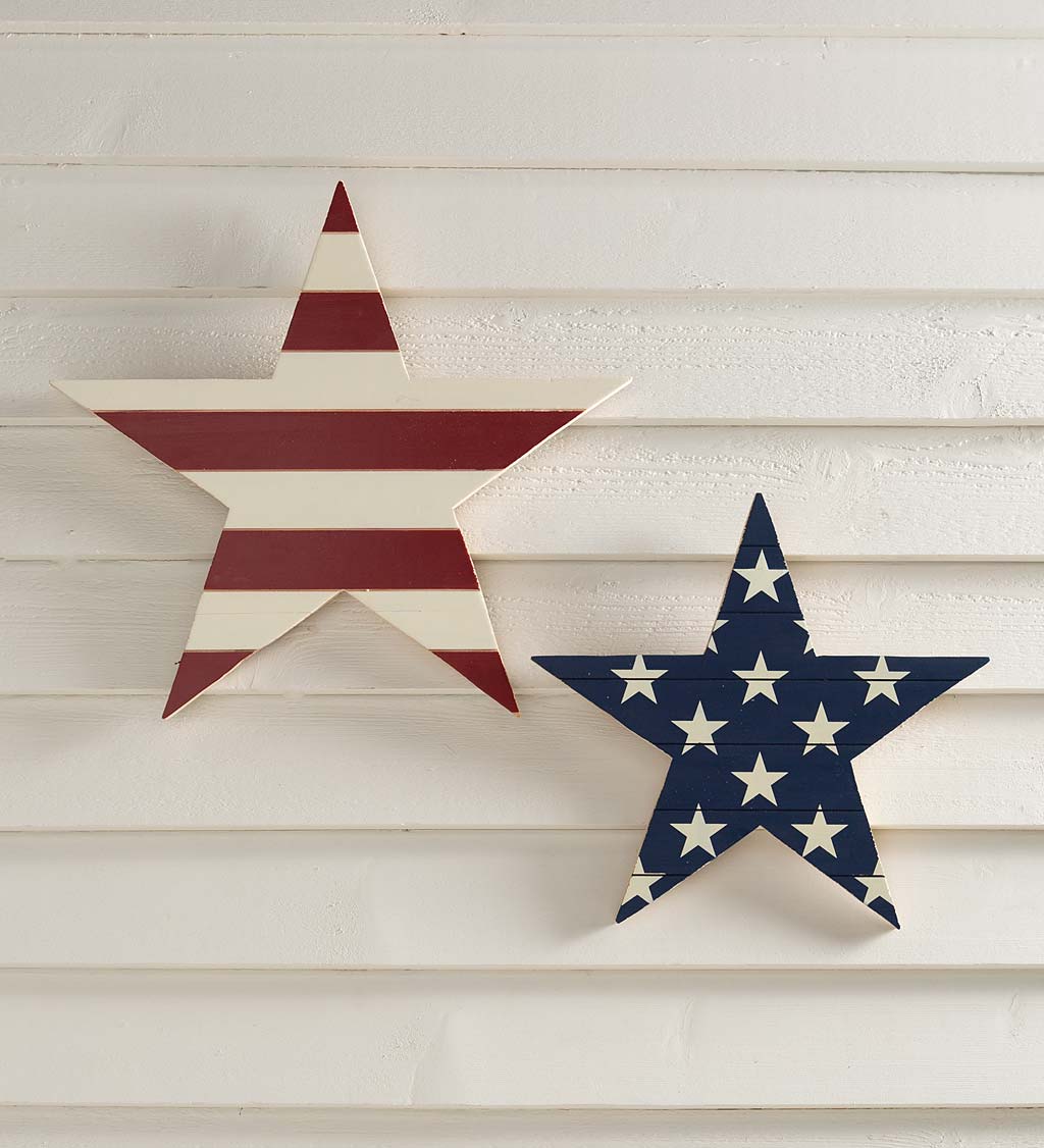 Classic American Flag Wooden Stars, Set of 2