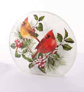 Winter Cardinals Frosted Glass Accent Light