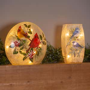 Winter Cardinals Frosted Glass Accent Light