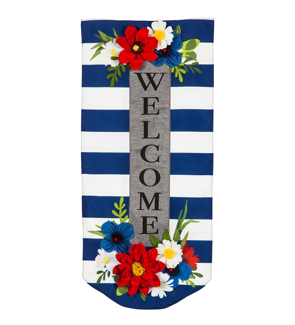 Striped Floral Americana Long Welcome Garden Flag