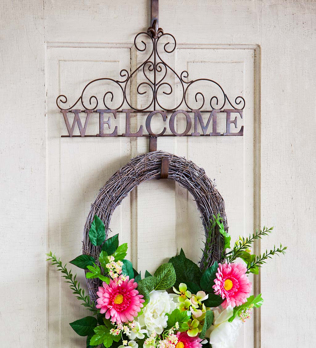 Gorgeous 15 Cottage Blossom Wreath on Fleur De Lis Iron Wreath Stand -  household items - by owner - housewares sale 