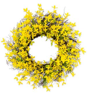 Faux Forsythia Wreath on Rattan Base