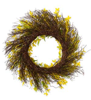 Faux Forsythia Wreath on Rattan Base