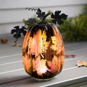 Mercury Glass Lighted Pumpkin Halloween Accent - Orange Spider
