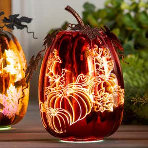 Mercury Glass Lighted Pumpkin Halloween Accent