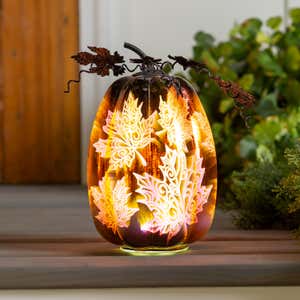 Mercury Glass Lighted Pumpkin Halloween Accent - Orange Spider