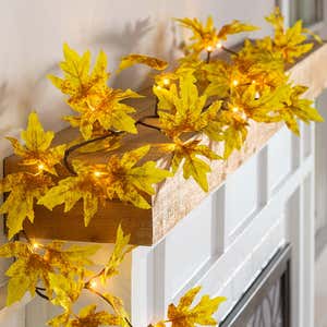Indoor/Outdoor Lighted Golden Sugar Maple Leaf Garland with 24 Lights