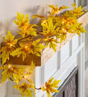 Indoor/Outdoor Lighted Golden Sugar Maple Leaf Garland with 24 Lights