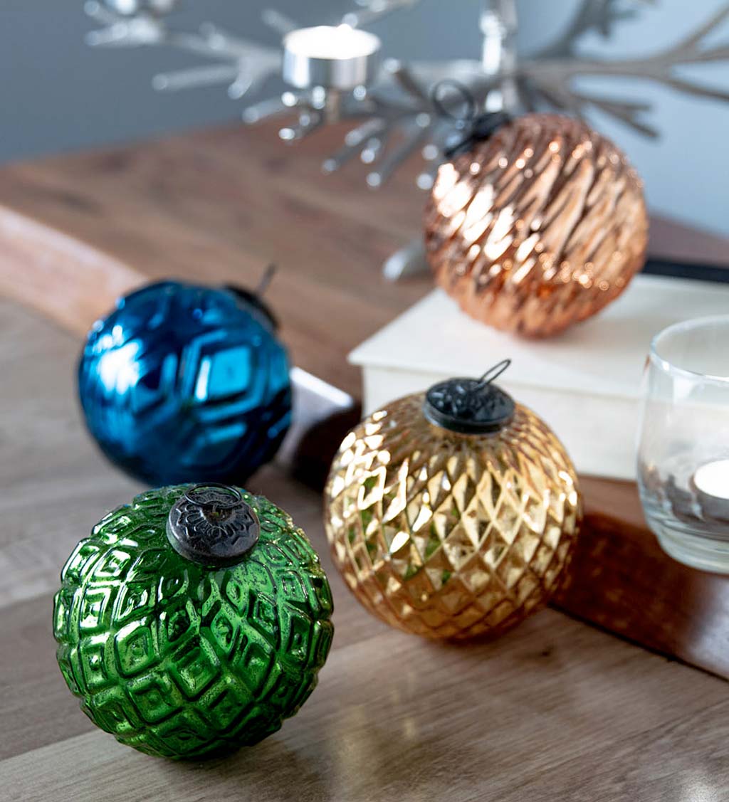 Vintage-Style Round Holiday Ornaments, Set of 4