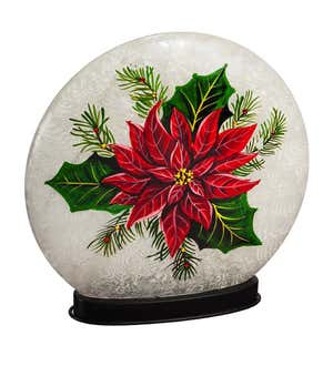 Hand Painted Poinsettia LED Glass Disc Light