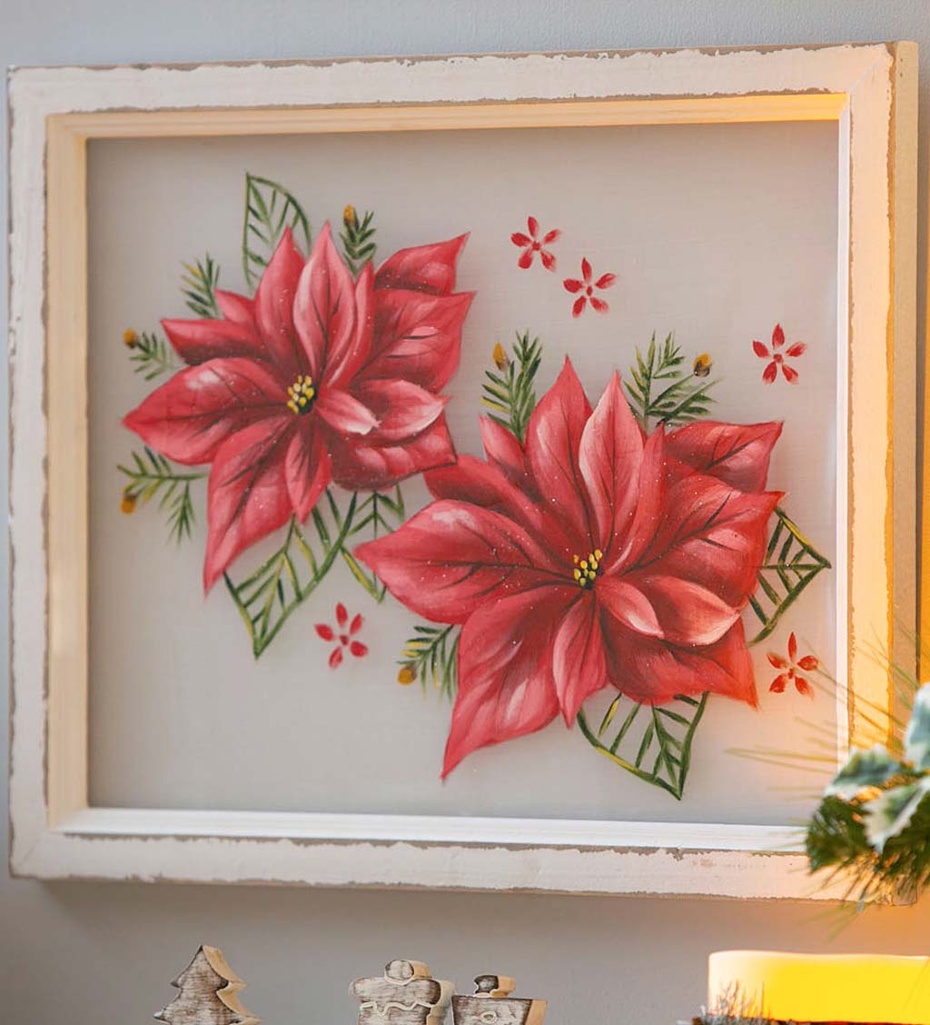 Hand Painted Poinsettia Framed Wall Art