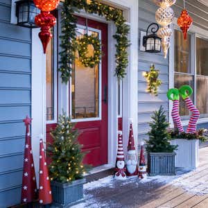 Holiday Porch-In-A-Box Lighted Grandis Fir Decorating Set