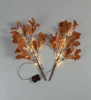 Indoor/Outdoor Lighted Rust Oak Branches, Set of 2