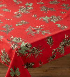 Holiday Peaceful Pine Cotton Tablecloth, 60" x 108"