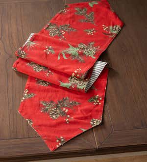 Reversible Holiday Peaceful Pine Cotton Table Runner