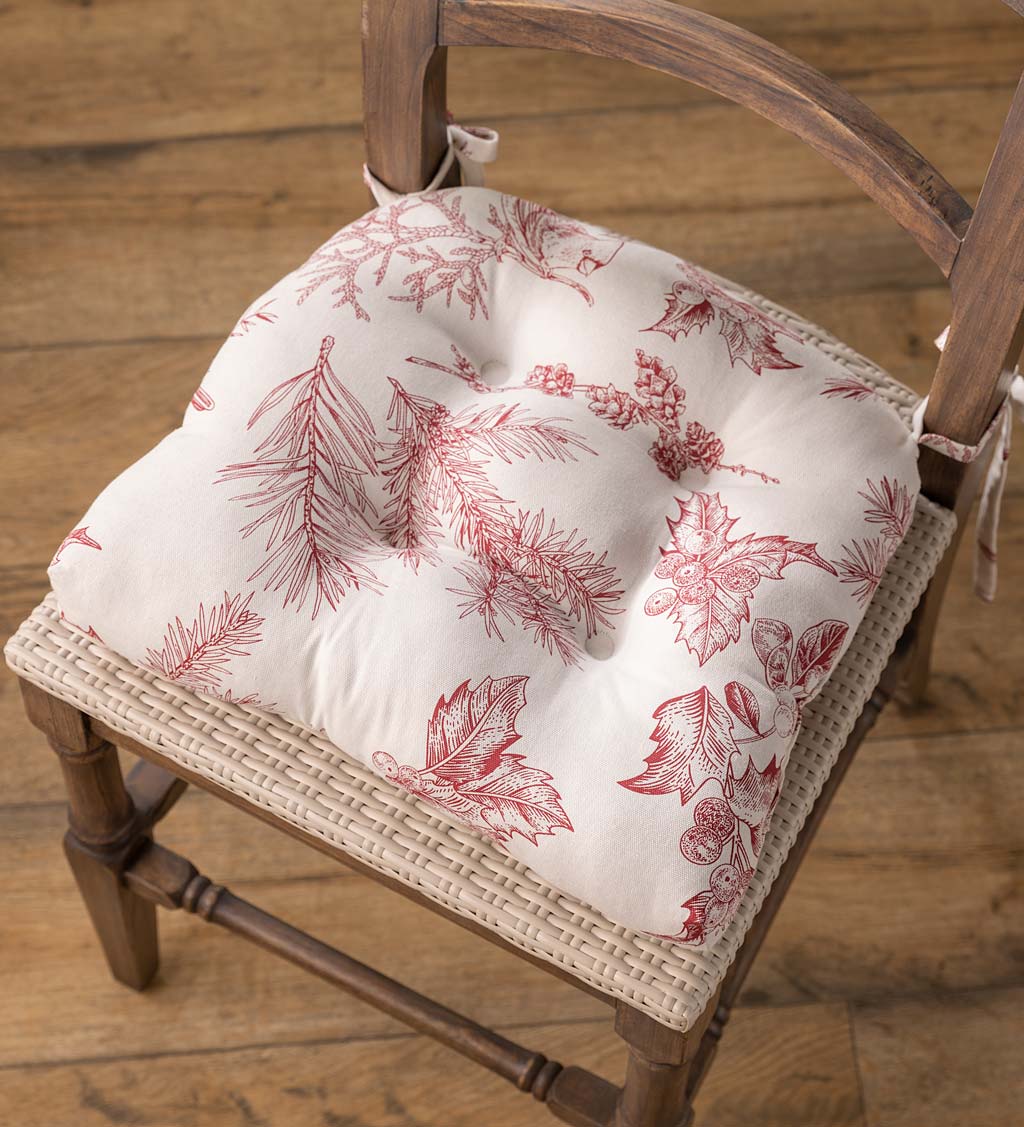 Winter Toile Tufted Cotton Chair Pad with Ties