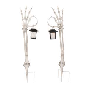 Halloween Skeleton Arm Metal Stakes with Solar Lanterns, Set of 2