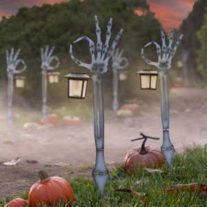 Halloween Skeleton Arm Metal Stakes with Solar Lanterns, Set of 2