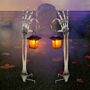 Halloween Skeleton Arm Metal Stakes with Solar Lanterns, Set of 2