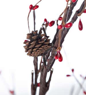Indoor/Outdoor Lighted Tabletop Pine Cone and Red Berry Tree