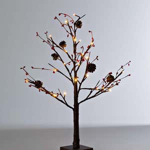 Indoor/Outdoor Lighted Tabletop Pine Cone and Red Berry Tree