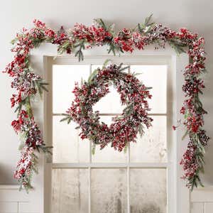 Edinburg Frosted Berries and Pine Boughs Holiday Wreath
