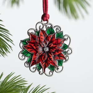 Solid Pewter Christmas Tree Ornament - Poinsettia