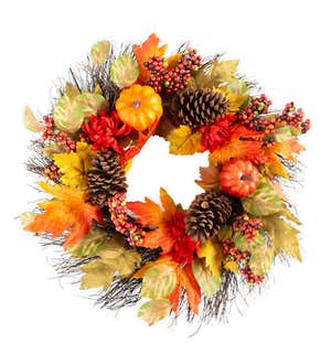 Fall Foliage Pumpkins and Pine Cones Wreath