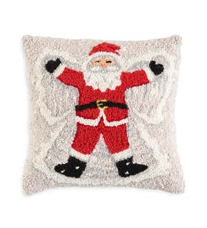 Santa Snow Angel Hand-Hooked Wool Throw Pillow