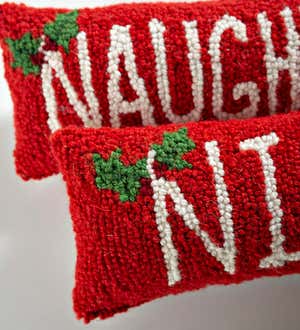 Naughty and Nice Hand-Hooked Wool Lumbar Pillows, Set of 2