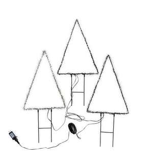 Indoor/Outdoor Electric Lighted Frosted Greens Holiday Trees, Set of 3
