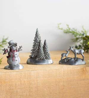 Snowman & Friends Metal Holiday Accents, Set of 3