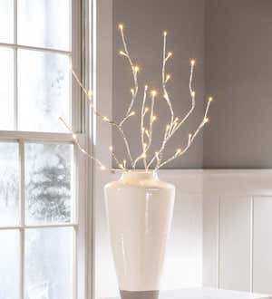 Indoor/Outdoor Silver Metallic Branches with LED Lights, Set of 2