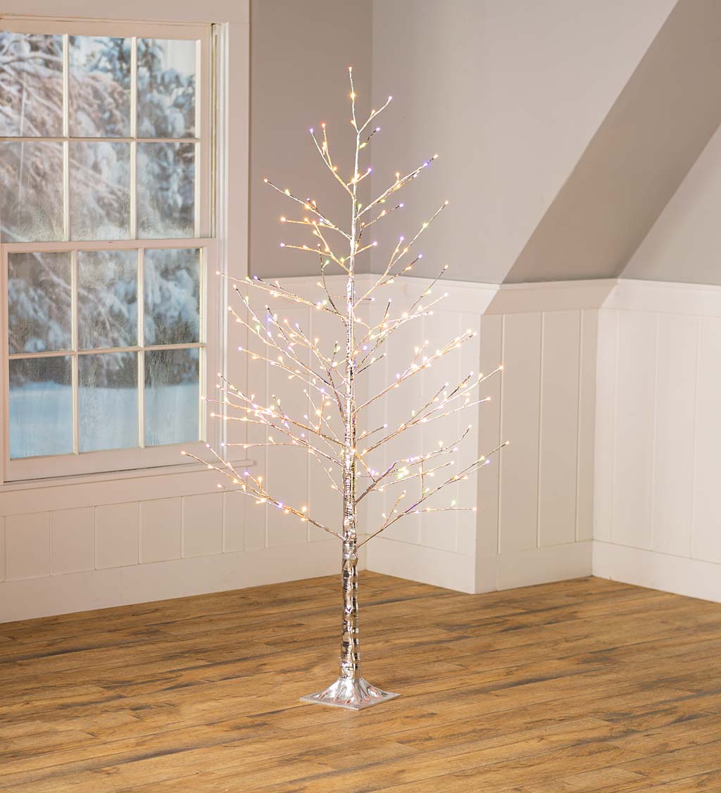 6'H Indoor/Outdoor Silver Metallic Tree with 256 Lights