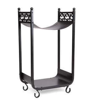 Compact Log Rack, Cast Iron with Scrollwork Design - Black